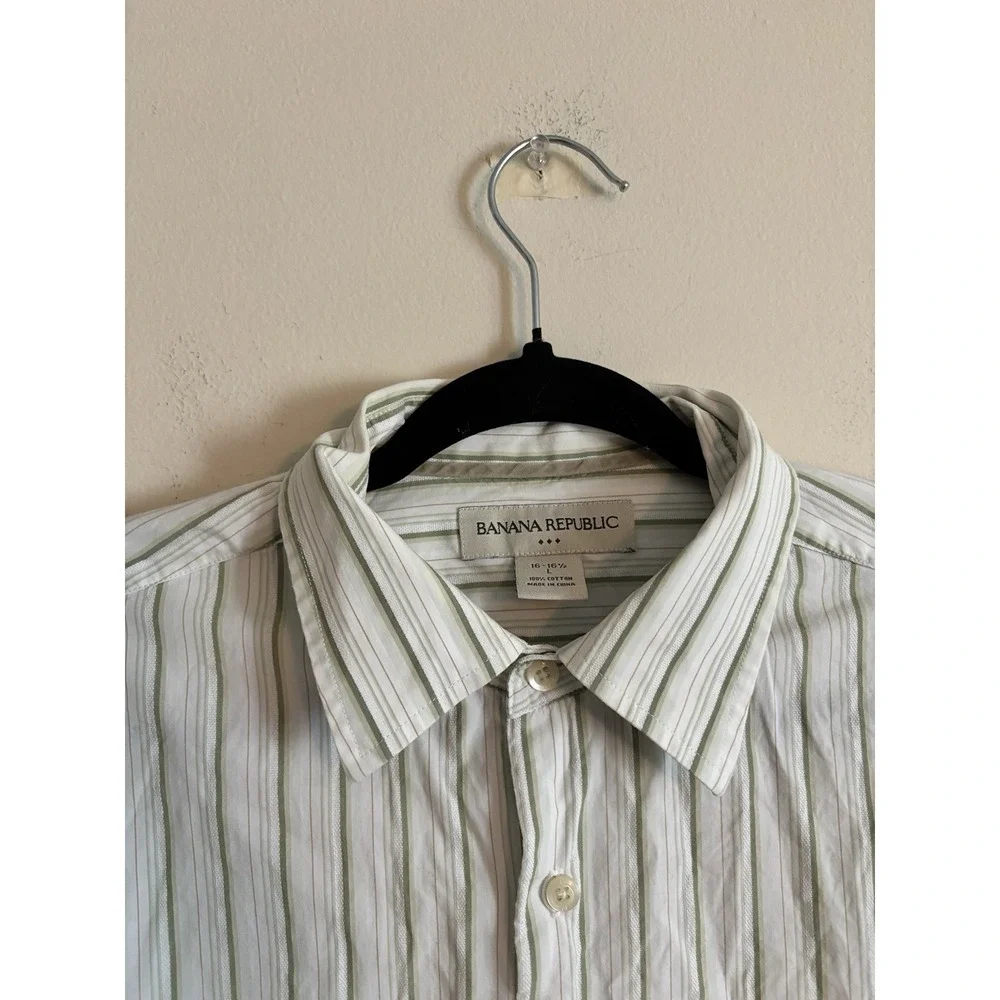 Banana Republic Button Up Shirt Mens Large Green Stripe Office Business Casual